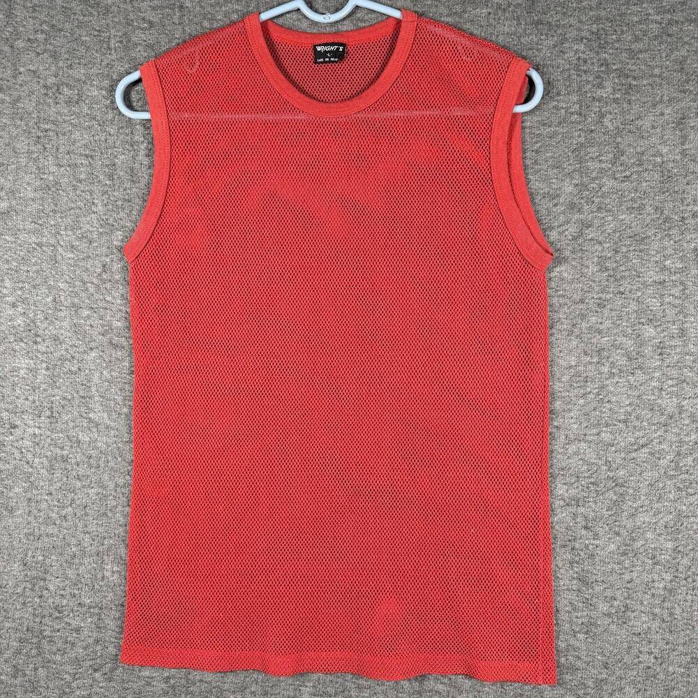 Vintage 80s Wright's Mesh Tank Top Mens L Red Fishnet Athletic Made in USA Punk